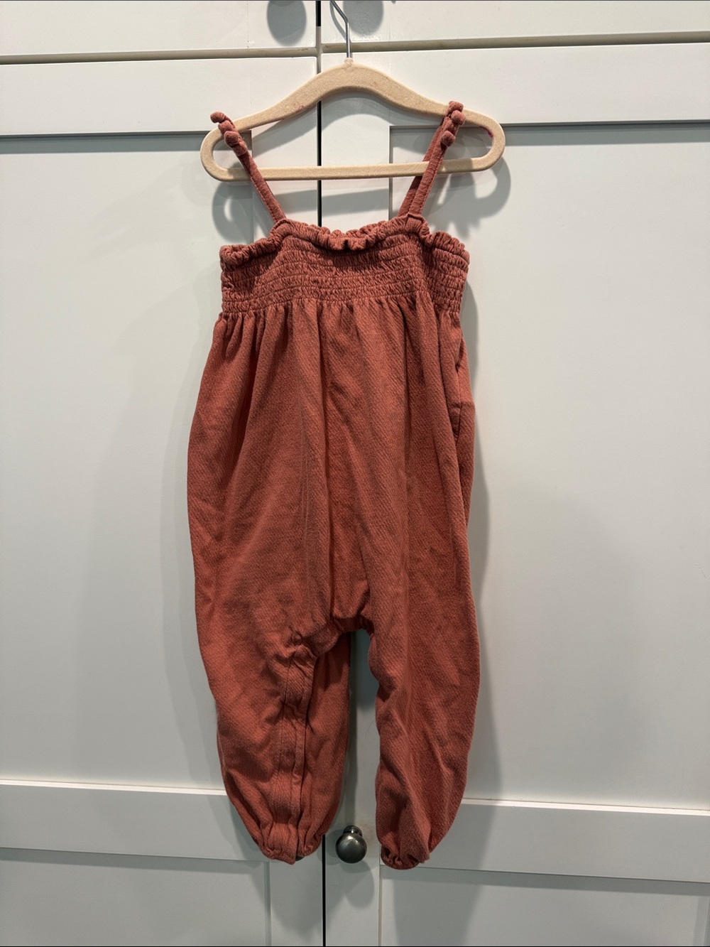 Rust Smocked Strap Baby Romper